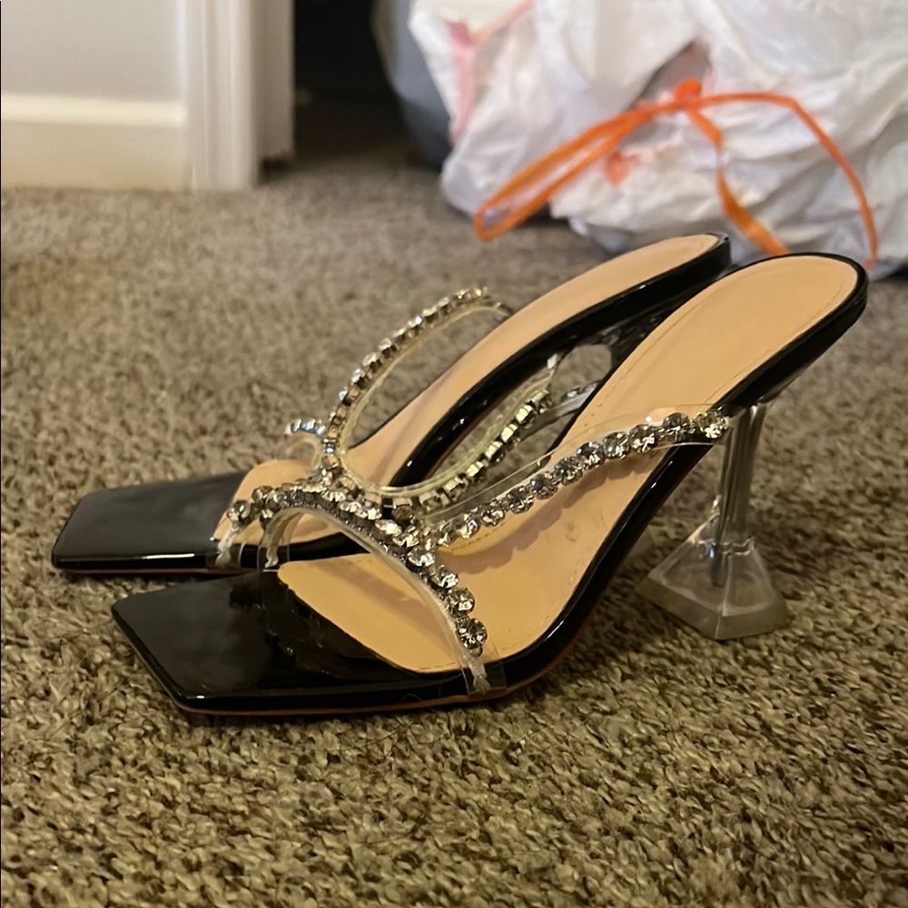 Elegant Black Rhinestone Heeled Sandals
